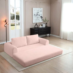 English Elm 2-in-1 Corduroy Futon Sofa Sleeper Modular Floor Couch for Studio and Guest Living Spaces Pink W1117S00373