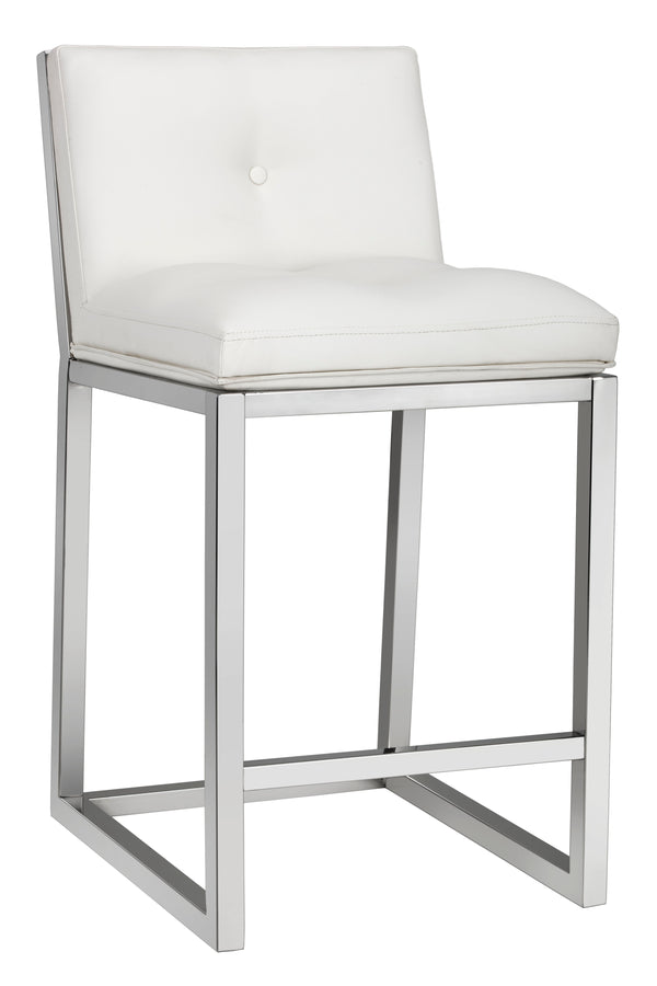 Sunpan Alba Modern Counter Stool - Stylish White Faux Leather Seat, Stainless Steel Frame, Comfort & Elegance