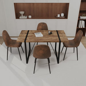 English Elm 55" Dark Wood Dining Table Set With 4 Suede Chairs - Modern Industrial Style For Cozy Spaces W2189S00626