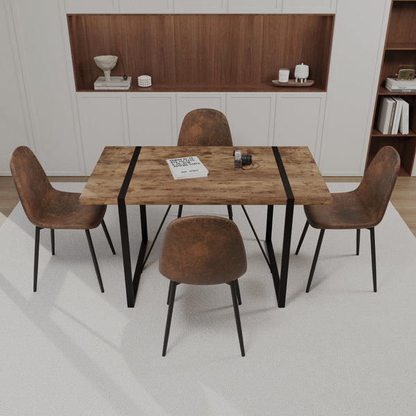 English Elm 55" Dark Wood Dining Table Set With 4 Suede Chairs - Modern Industrial Style For Cozy Spaces W2189S00626