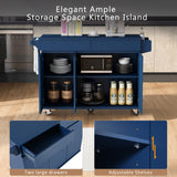 English Elm K&K 53.2'' Kitchen Island With Drop Leaf, Kitchen Storage Cart With Spice Rack, Towel Rack and 2 Drawers, Rolling Kitchen Island On Wheels With Adjustable Shelves For Kitchen, Dining Room, Navy Blue