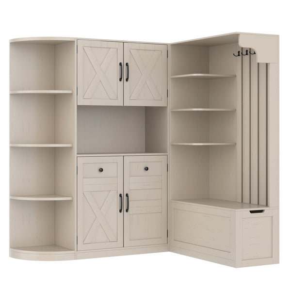 English Elm Multifunctional Hall Cabinet & Tree: Versatile 2-In-1 Storage Solution With Hooks For Entryway Style W1580S00185