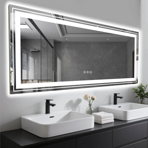 English Elm 84X32 Inch Frameless Led Smart Bathroom Mirror - Adjustable Lighting, Anti-Fog, Modern Design T3757P347031