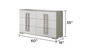 English Elm Olivia Contemporary 6-Drawer Dresser In White With Sleek Design, Metallic Accents & Solid Wood Build G150108650