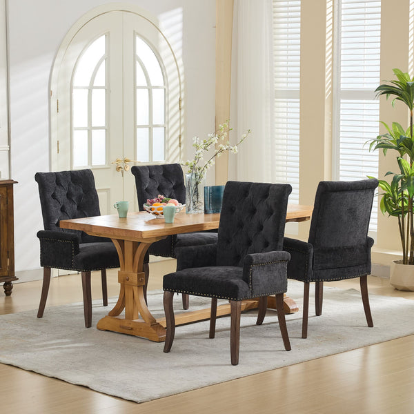 English Elm Upholstered Chenille Accent Dining Chair with Tufted Diamond Back, Curved Solid Wood Legs, Comfortable Support Black W1143P346928