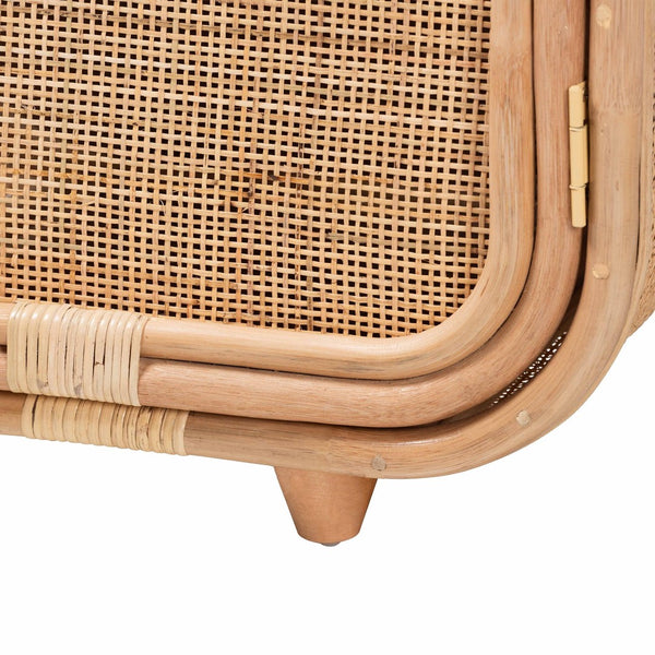 English Elm Bohemian Rattan Woven Mahogany Nightstand with Shelved Storage for Eclectic Bedrooms B2750P420406