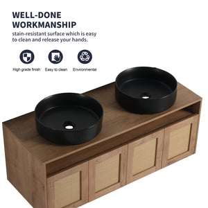 English Elm 48" Modern Wall-Mounted Bathroom Vanity With Black Ceramic Art Sink & Soft-Close Doors, Plywood W999S00400