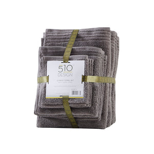 JLA Home 510 Design - 100% Cotton zero-twist 12-piece towel set — quick-dry, ultra-absorbent bath, hand & washcloths, OEKO-TEX certified Grey 5DS73-0201