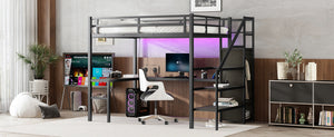English Elm Full Xl Metal Loft Bed With L-Shaped Desk, Usb Ports & Led Light - Ideal Space-Saving Solution! W1580S00047