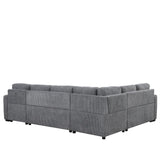 English Elm 107.5" U-Shaped Sofa Sectional Sofa Pull-Out Sofa Bed With A Storage Chaise Lounge, Charging Devices For Living Room, Gray