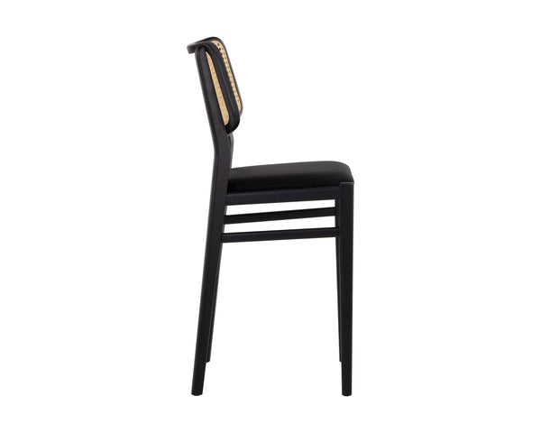 Sunpan Annex Counter Stool - Stylish Black Seat With Natural Rattan Back For Modern Dining Spaces Black Fabric 111843