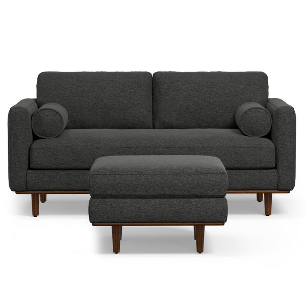 English Elm Morrison Mid-Century 72" Sofa with Ottoman Set — Eco-Friendly Recycled Fabric, Plush Feather Fill, Sturdy Craftsmanship Charcoal grey B136P199229