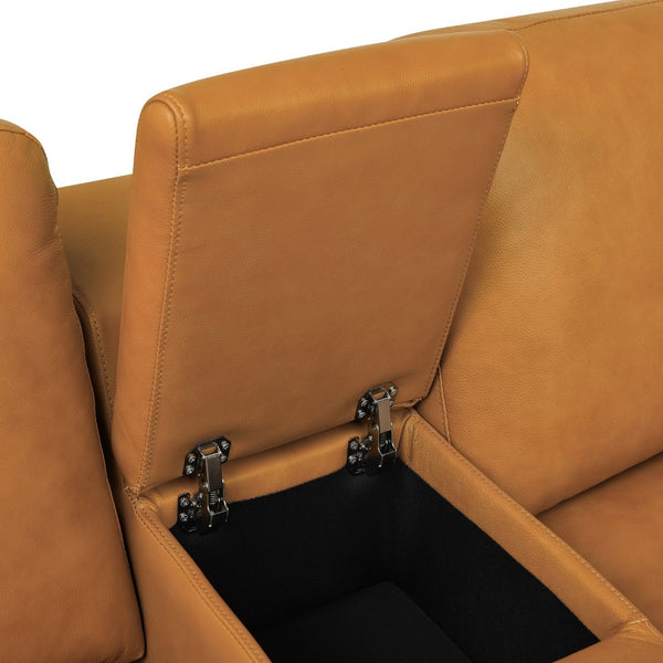 English Elm Premium Leather Match Sectional with Dual Recliners Square Arms and Console Storage Ginger B2748S00152
