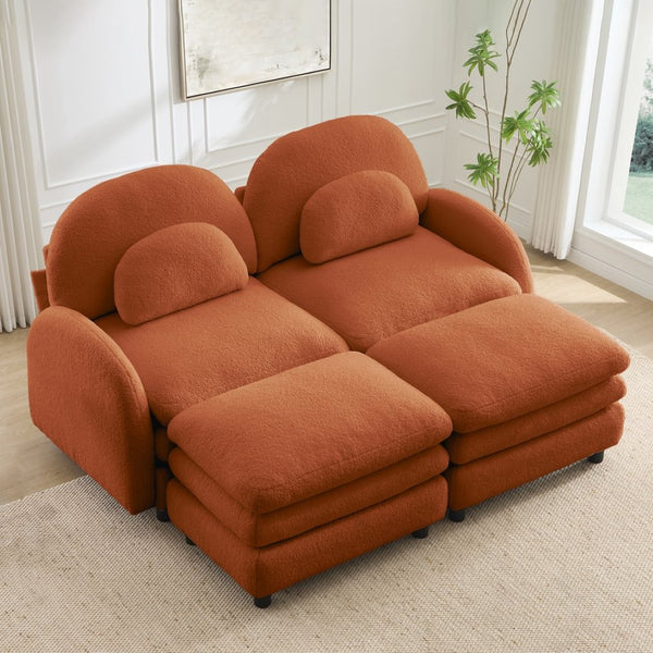 English Elm Teddy Fleece Modular Cloud Sofa with Curved Silhouette Ottomans and Lumbar Pillows Orange W5656S00094
