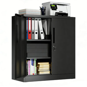 English Elm Metal Lockable Steel Cabinet Two Adjustable Shelves Garage Office Utility Storage T2398P442669