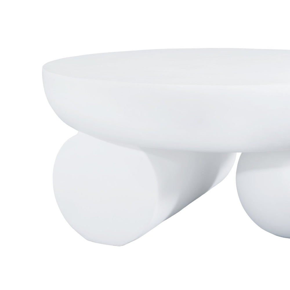 English Elm 27.5" Sculptural Round Coffee Table Hand-painted Gloss Finish for Modern Living Rooms White N772P384682W