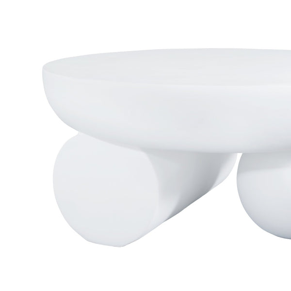 English Elm 27.5" Sculptural Round Coffee Table Hand-painted Gloss Finish for Modern Living Rooms White N772P384682W