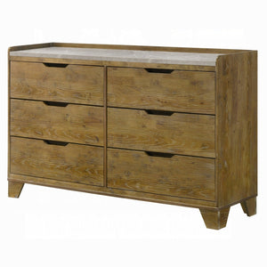 English Elm Transitional Six Drawer Solid Rubberwood Dresser Warm Aspen Brown Bedroom Storage B2741P411512