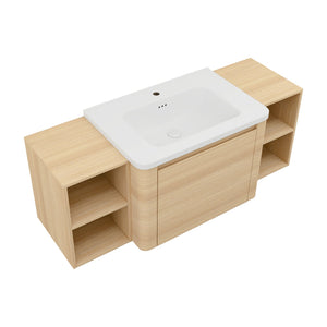 English Elm 52'' Wall-Mounted Vanity with White Ceramic Sink, Soft-Close Door, Plywood Shelves & Rounded Edges Ameican White Oak W999S00486