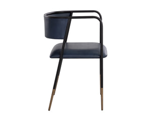 Sunpan Brenan Dining Armchair – Elegant Curved Backrest, Faux Leather Comfort, Black Metal Frame, Unique Craftsmanship Bravo Admiral