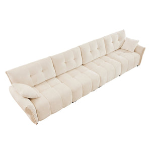 English Elm Modern Four Seat Chenille Sofa Solid Wood Frame Tufted Arms for Living Rooms Lounges White W714S01656