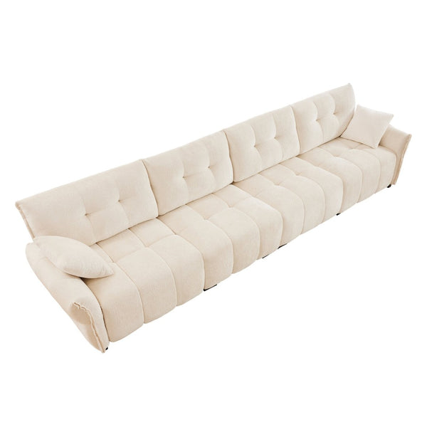 English Elm Modern Four Seat Chenille Sofa Solid Wood Frame Tufted Arms for Living Rooms Lounges White W714S01656