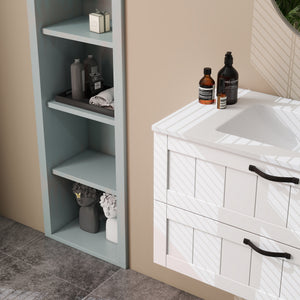 English Elm 31.5" Wall-Mounted Bathroom Vanity with Sink Combo, Large Soft-Close Drawers, Modern Decor Lines White W3151S00010