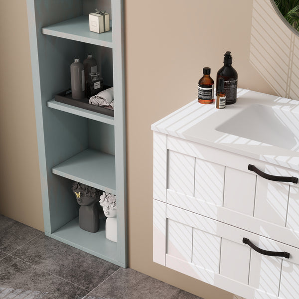 English Elm 31.5" Wall-Mounted Bathroom Vanity with Sink Combo, Large Soft-Close Drawers, Modern Decor Lines White W3151S00010
