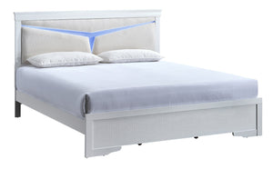 English Elm Lorana Full Platform Bed Teddy Bear Upholstered Headboard with Ambient Led Lighting White B078S00668