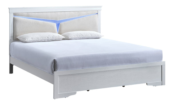 English Elm Lorana Full Platform Bed Teddy Bear Upholstered Headboard with Ambient Led Lighting White B078S00668