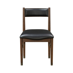 English Elm Black Leather Upholstered Side Chairs Set of 2 — Cherry Wood Frame, Modern Transitional Dining Seating, 19.5" Seat Height, Sleek Comfort B011P217882