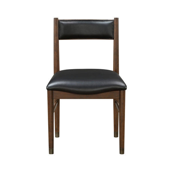 English Elm Black Leather Upholstered Side Chairs Set of 2 — Cherry Wood Frame, Modern Transitional Dining Seating, 19.5" Seat Height, Sleek Comfort B011P217882