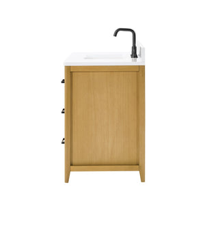 English Elm 36 Inch Solid Wood Bathroom Vanity with Built-in Power Station and Soft-close Drawers W2316P380508