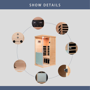 English Elm Large Hemlock Wood Infrared Sauna with Glass Front Bluetooth Audio and Red Light Therapy W2611P204516