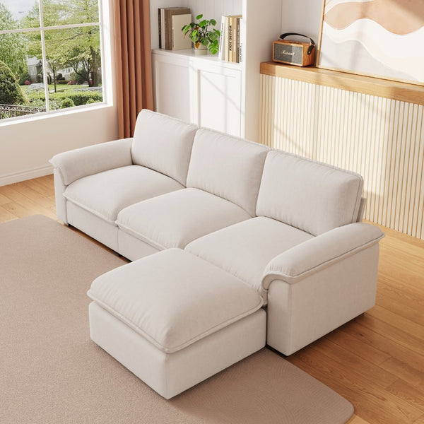 English Elm Cloud Sectional Sofa with Movable Chaise Soft Chenille Upholstery for Modern Living Rooms Beige W1359S00062