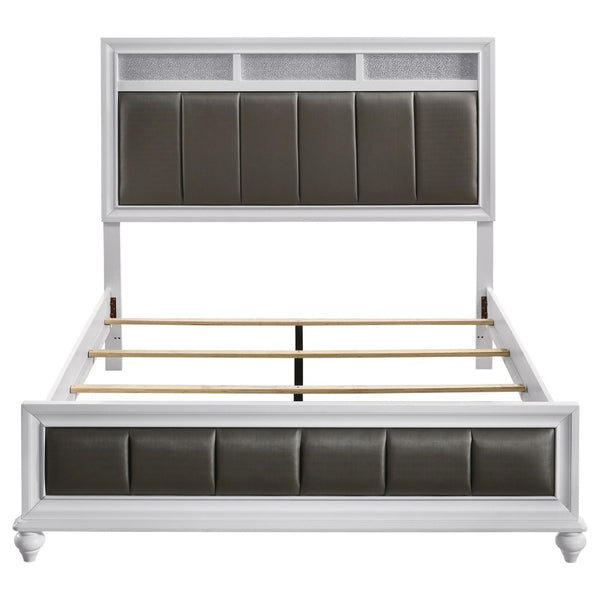 English Elm Talia Queen Panel Bed - White & Grey Upholstered Design With Metallic Accents For Modern Elegance B062S01079-GIGA