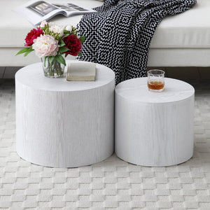 English Elm Round Nesting Coffee Tables Set of 2 Mdf Veneer White Finish for Living Room W1117P193718