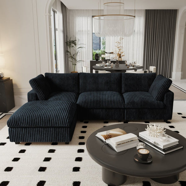 English Elm Pixel Modern Modular Sofa - Stylish L-Shaped Corduroy Sectional For Cozy Living Room Comfort B341S00033-GIGA