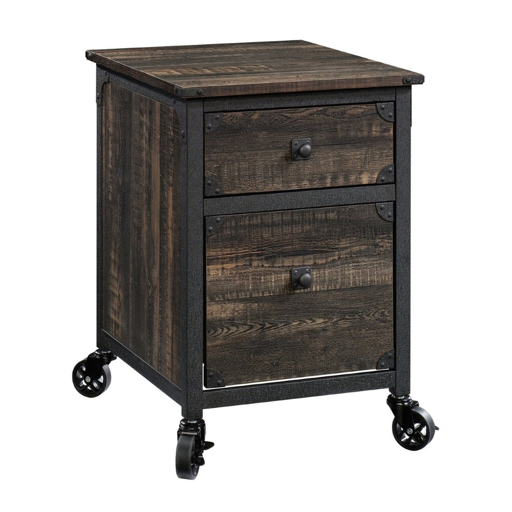 English Elm File Pedestal Rolling Cabinet Dark Oak Finish Metal Frame Home Office Storage B356P354418
