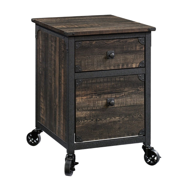 English Elm File Pedestal Rolling Cabinet Dark Oak Finish Metal Frame Home Office Storage B356P354418
