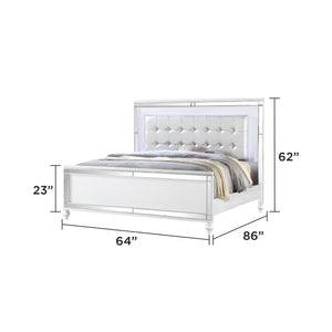 English Elm STERLING Glamour Elegance 4PC Queen Bedroom Set in White with LED Headboard, Mirror Accents, Gold Trim B009S01997
