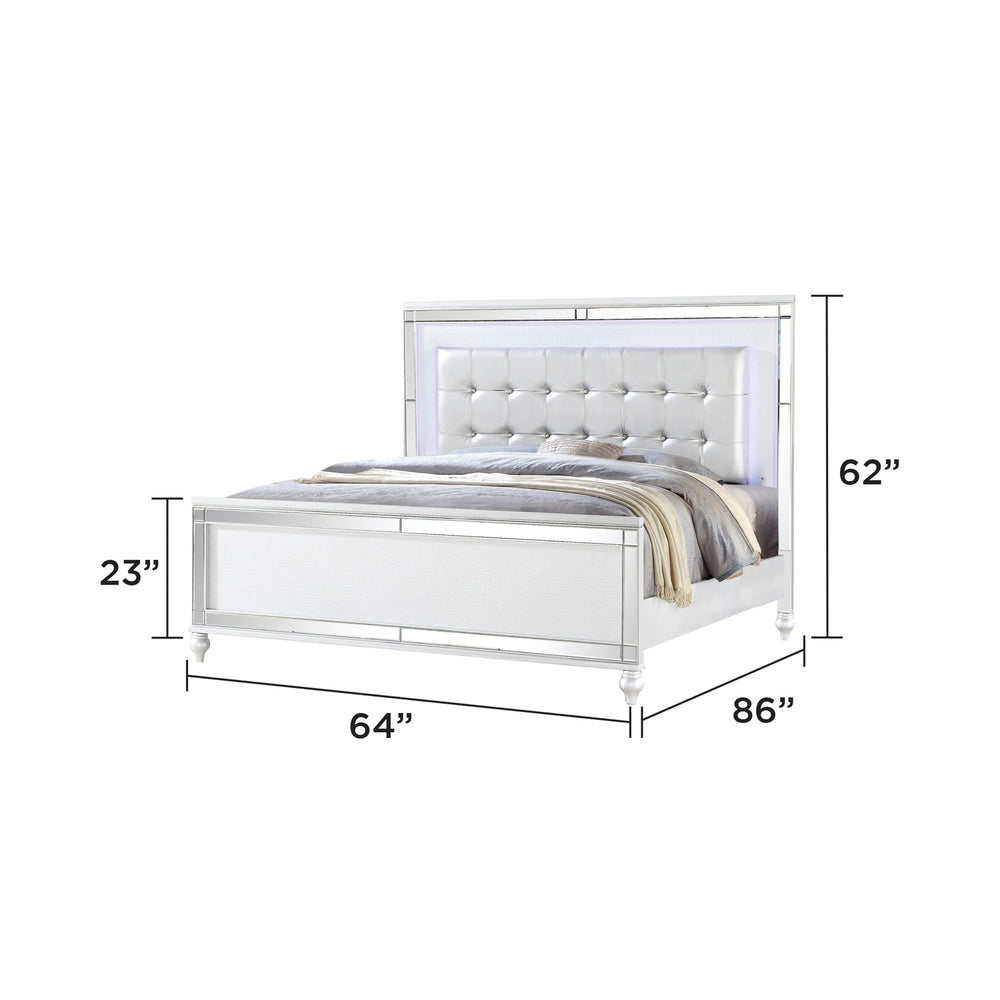 English Elm Sterling Queen Upholstered LED Bed with Gold Wood Frame, Crystal-Tufted Headboard, Glamorous Ambiance nkh 808857726636