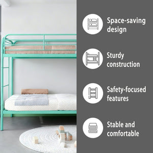 English Elm Metal Twin Over Bunk Bed Heavy Duty Frame Dual Ladder Kids Shared Room Green W3752P412391