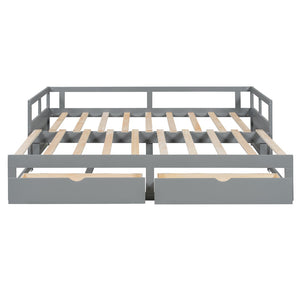 English Elm Wooden Twin to King Daybed with Trundle and Storage Drawers for Guest Rooms N708P336539E