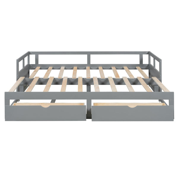 English Elm Wooden Twin to King Daybed with Trundle and Storage Drawers for Guest Rooms N708P336539E