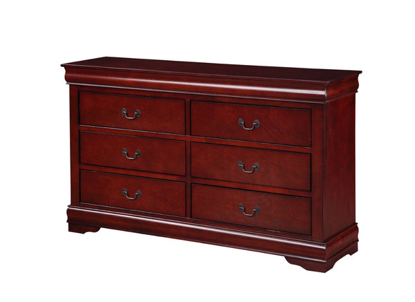 English Elm Louis Philippe Six Drawer Dresser with Brushed Nickel Hardware and Classic Curved Molding Cherry B2726P252752
