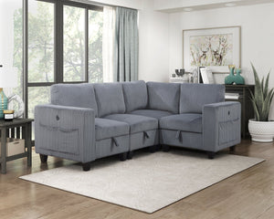 English Elm 4-Piece Modular Sectional with Storage Drawers, Side Pockets and USB Charging in Corduroy Upholstery Dark Gray 26 L x 29 W x 15.75 H B011S01075