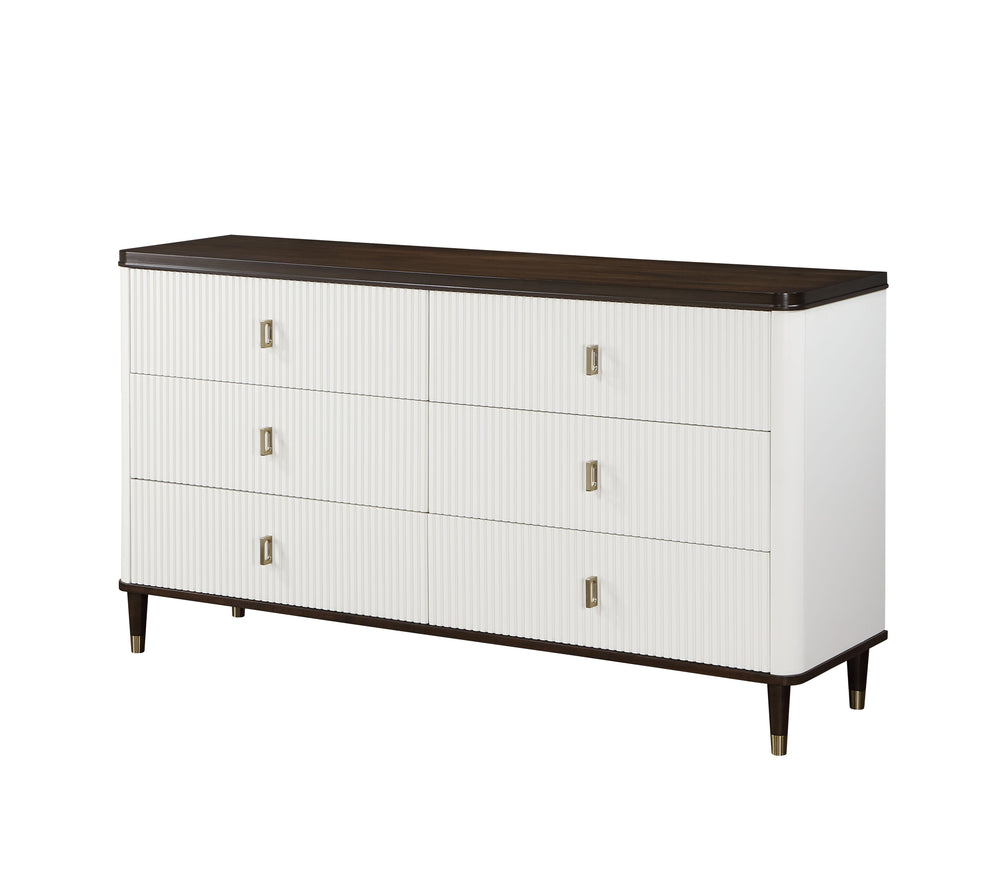 English Elm Carena Elegant White and Walnut Finish Dresser with Felt-Lined Jewelry Tray and Spacious Drawers White+Walnut 69.75 L x 21.25 W x 33.25 H B2726P247222