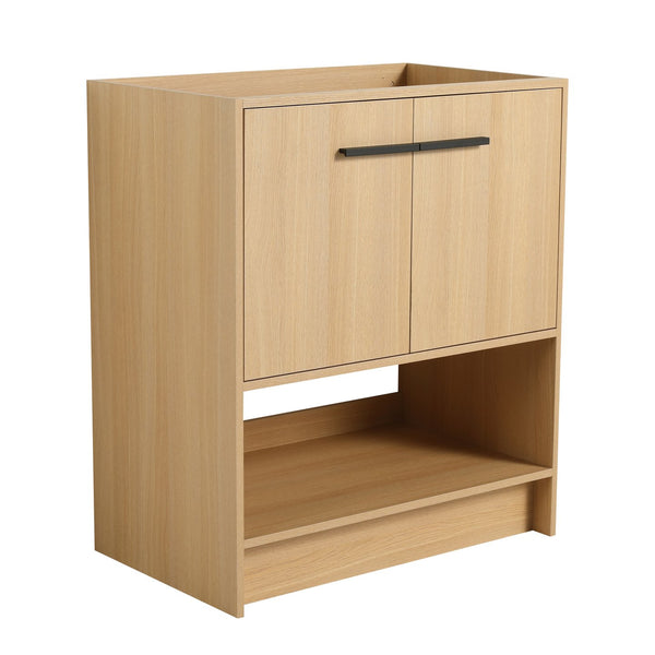 English Elm 30" Freestanding Bathroom Vanity Cabinet with 2 Doors, Integrated Basin & Open Shelf, Modern Ergonomic Design Oak W1972P268398
