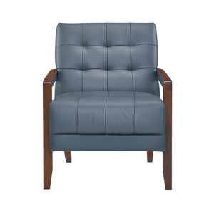 English Elm Modern Tufted Leather Accent Chair with Walnut Wood Frame, Upholstered Seat, Compact Stylish Design Blue 28 L x 21 W x 25.75 H B011P271924